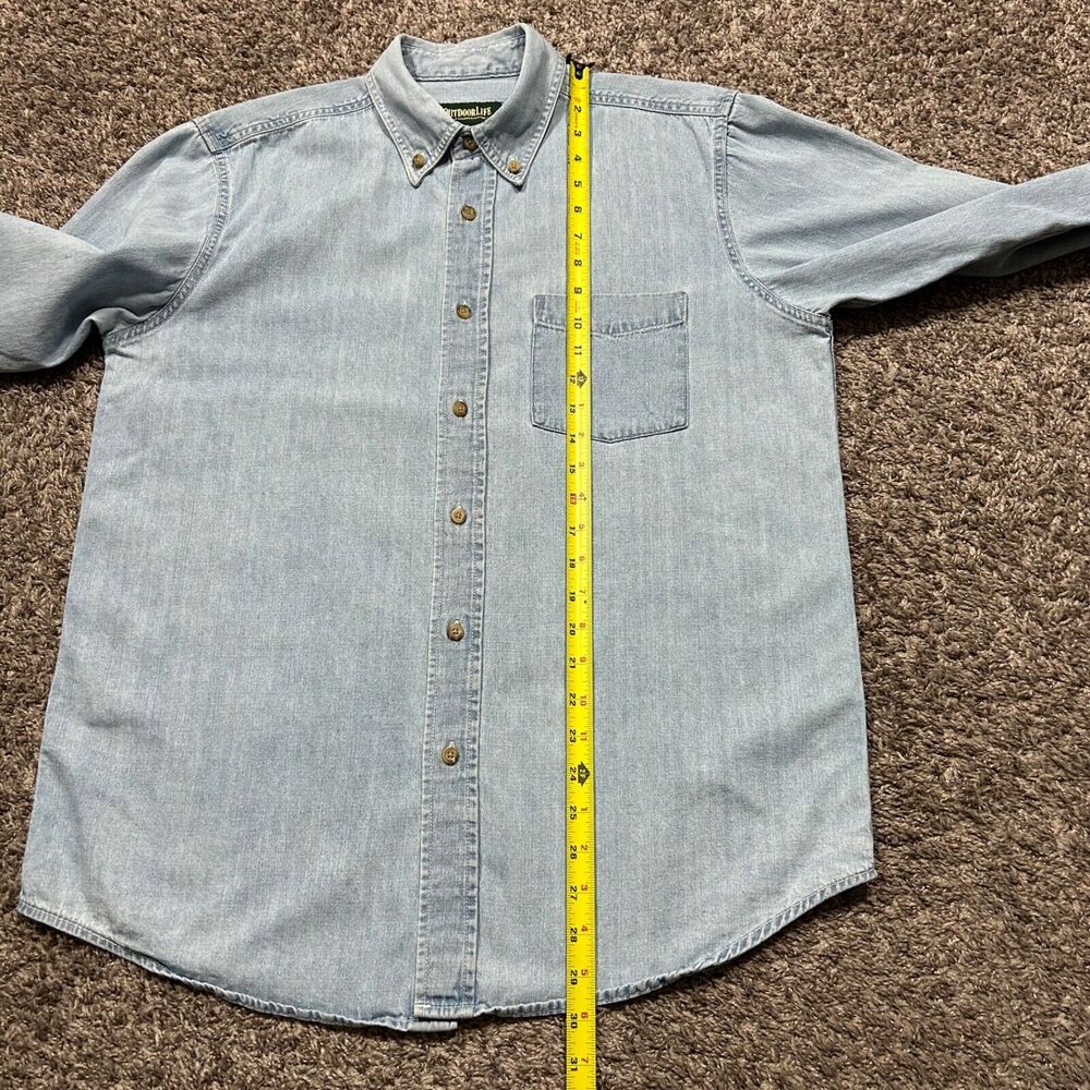 Vintage Denim Shirt y2k Long Sleeve Button Up Faded Blue Cotton Mens Medium - Picture 5 of 8